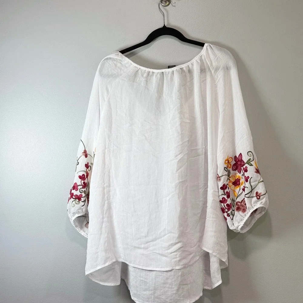 NYCC New York Clothing Co White Embroidered Floral Peasant‎ Blouse 3X Boho Top